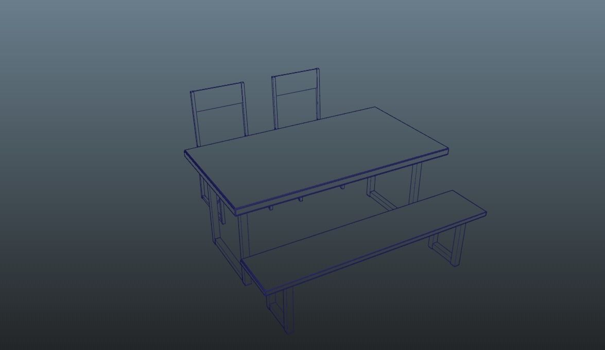 Table Set with 2 Chair and Bench 3D model_6