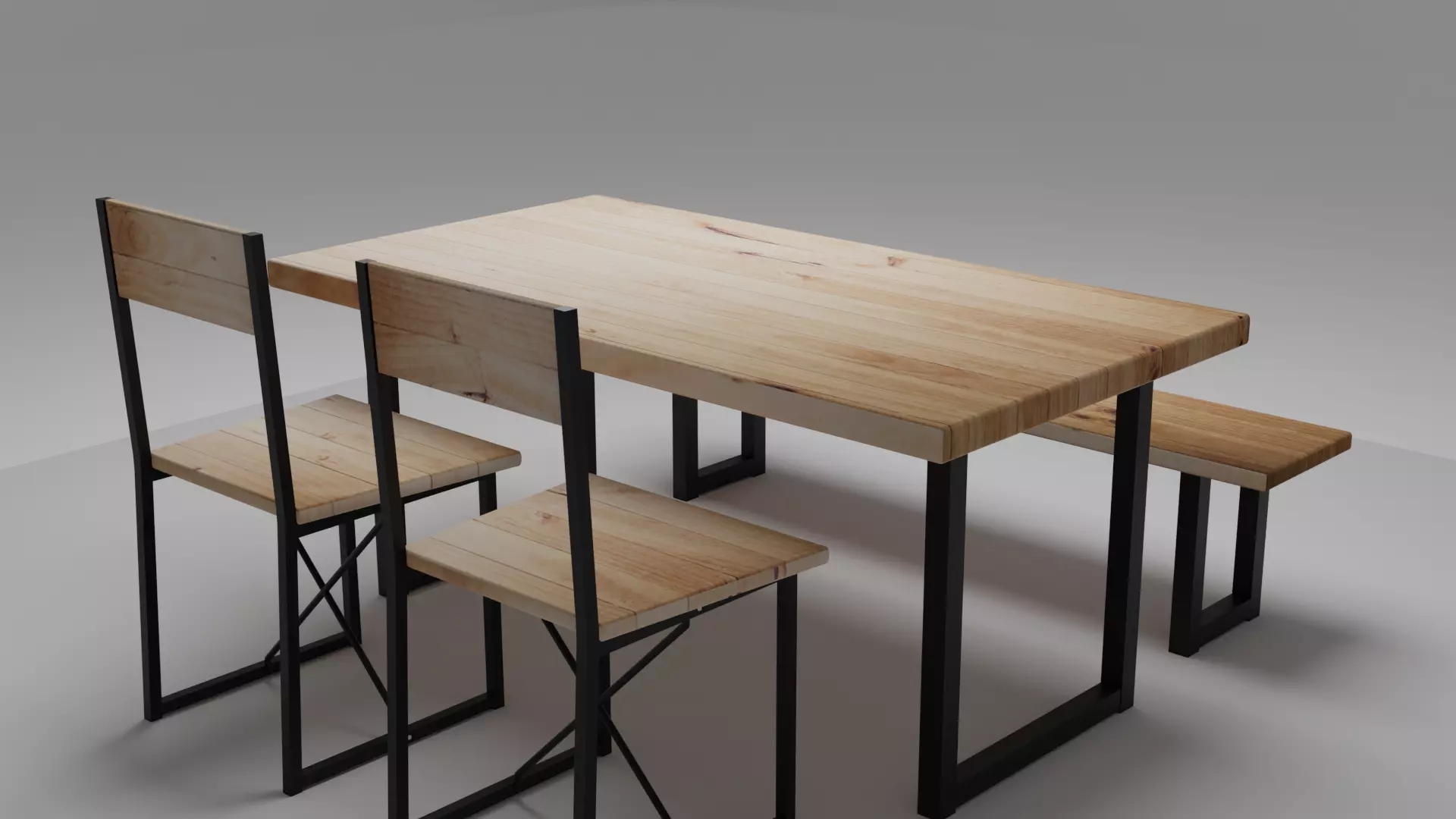 Table Set with 2 Chair and Bench 3D model_0