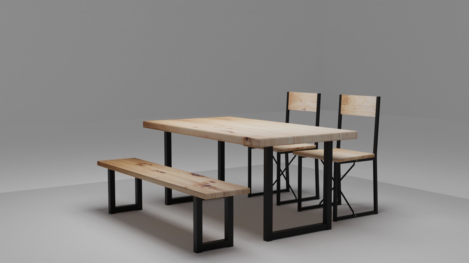 Table Set with 2 Chair and Bench 3D model_3