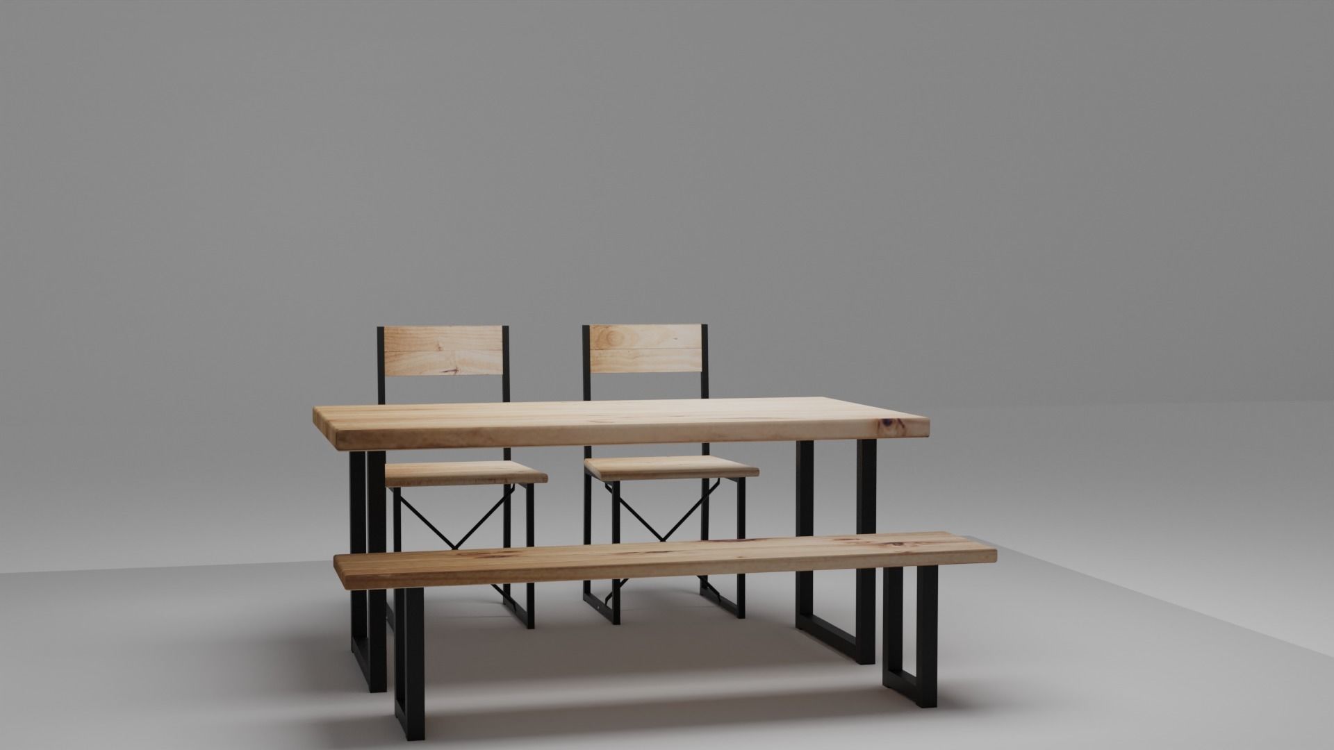 Table Set with 2 Chair and Bench 3D model_1