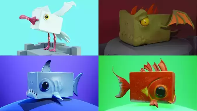 Stylized Creatures PACK Low-poly 3D model