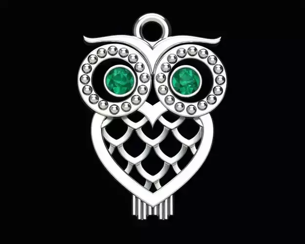 Owl Pendant Heart Shaped with Gems in the Eyes Birds Fantasy 3D print model