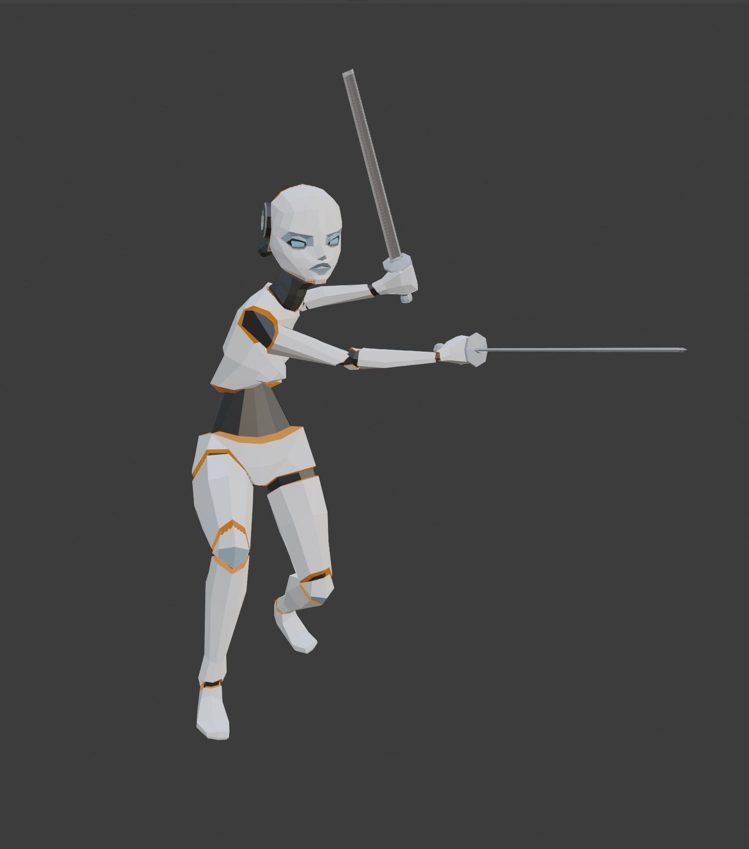 Dual-Sword Female Cyborg Low-poly 3D model_3