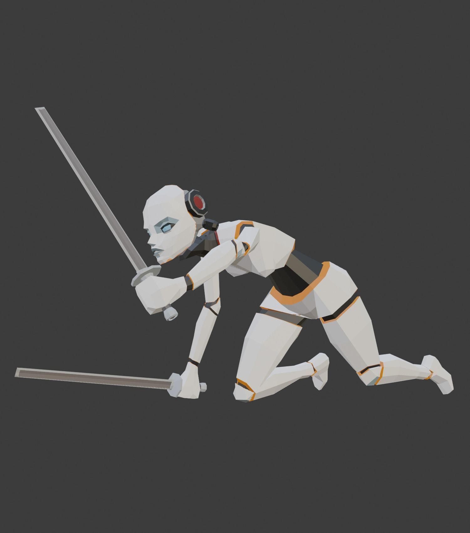 Dual-Sword Female Cyborg Low-poly 3D model_5
