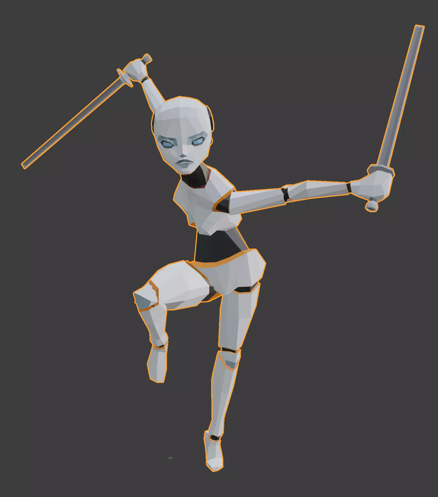 Dual-Sword Female Cyborg Low-poly 3D model_0