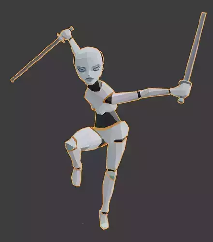 Dual-Sword Female Cyborg Low-poly 3D model