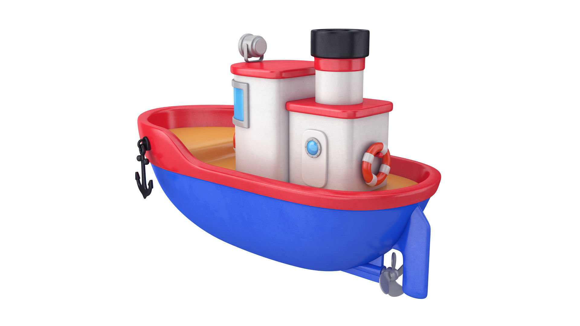 Cartoon boat 3D model_4