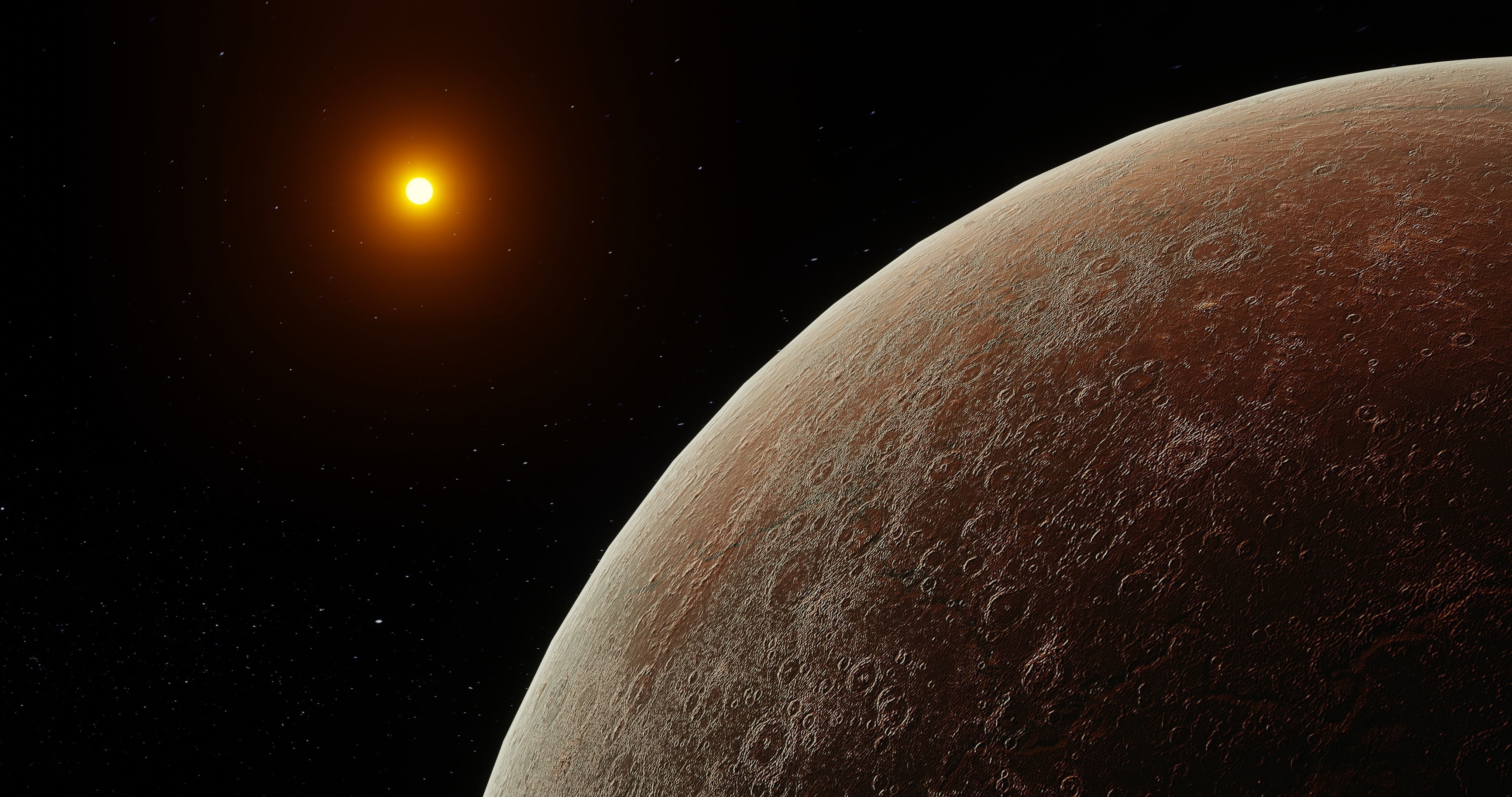 Red Alien Planet orbiting a star - includes 8k mercury texture  3D model_4