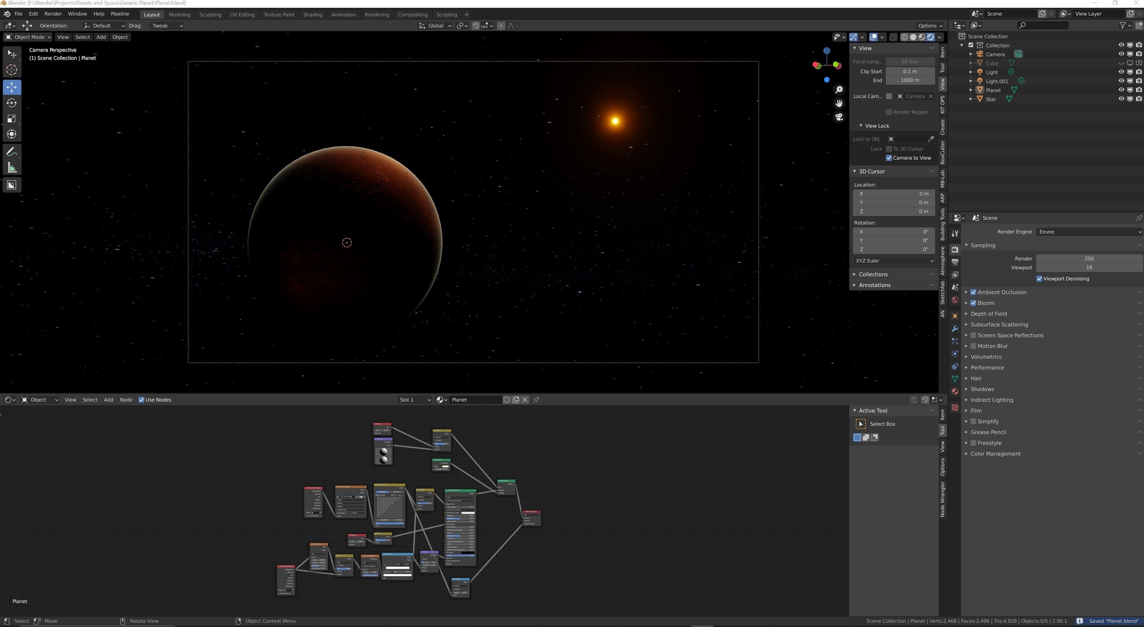 Red Alien Planet orbiting a star - includes 8k mercury texture  3D model_9
