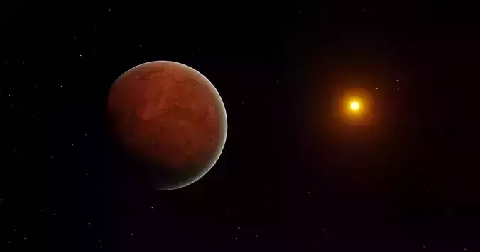 Red Alien Planet orbiting a star - includes 8k mercury texture  3D model