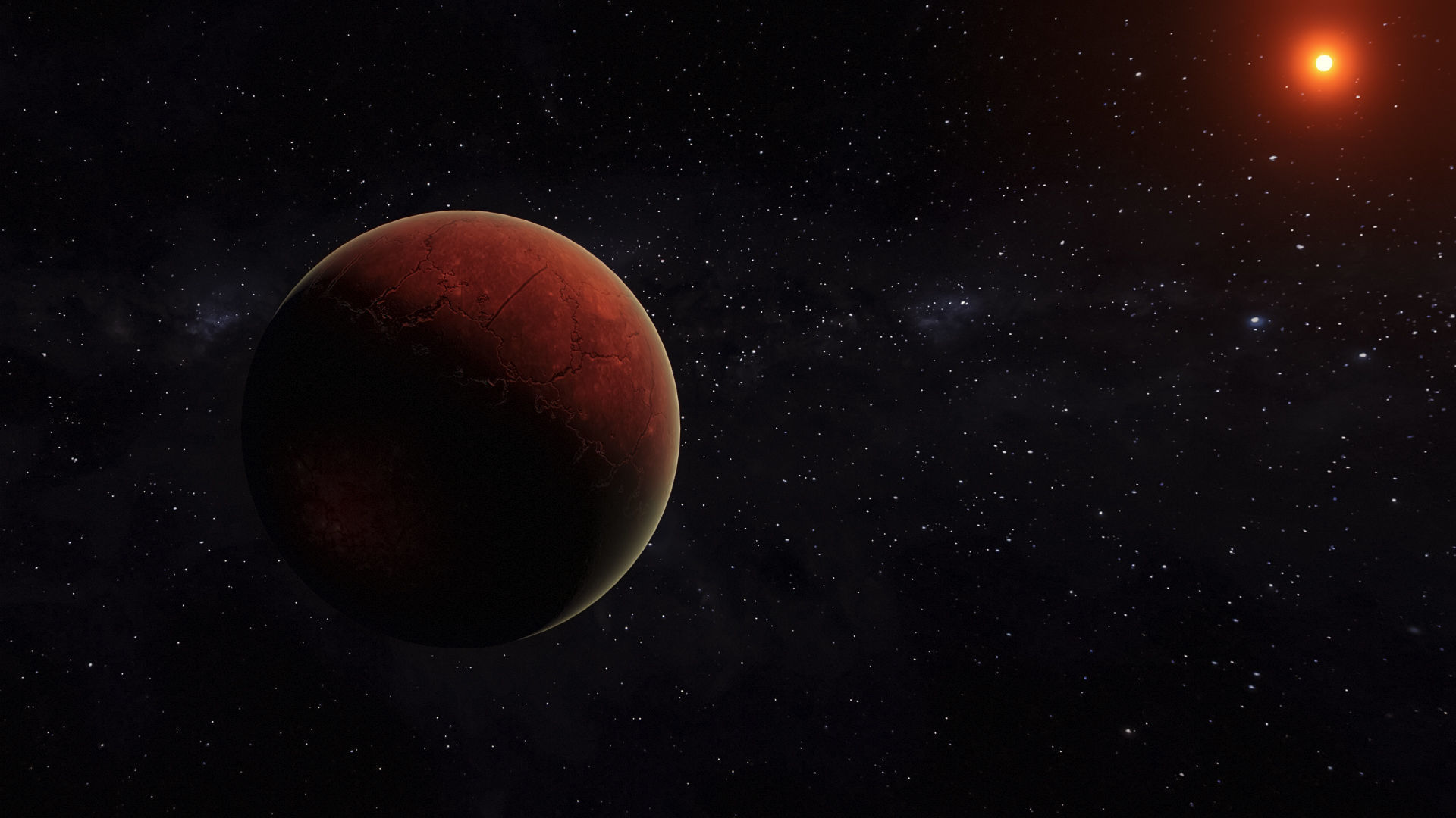 Red Alien Planet orbiting a star - includes 8k mercury texture  3D model_2