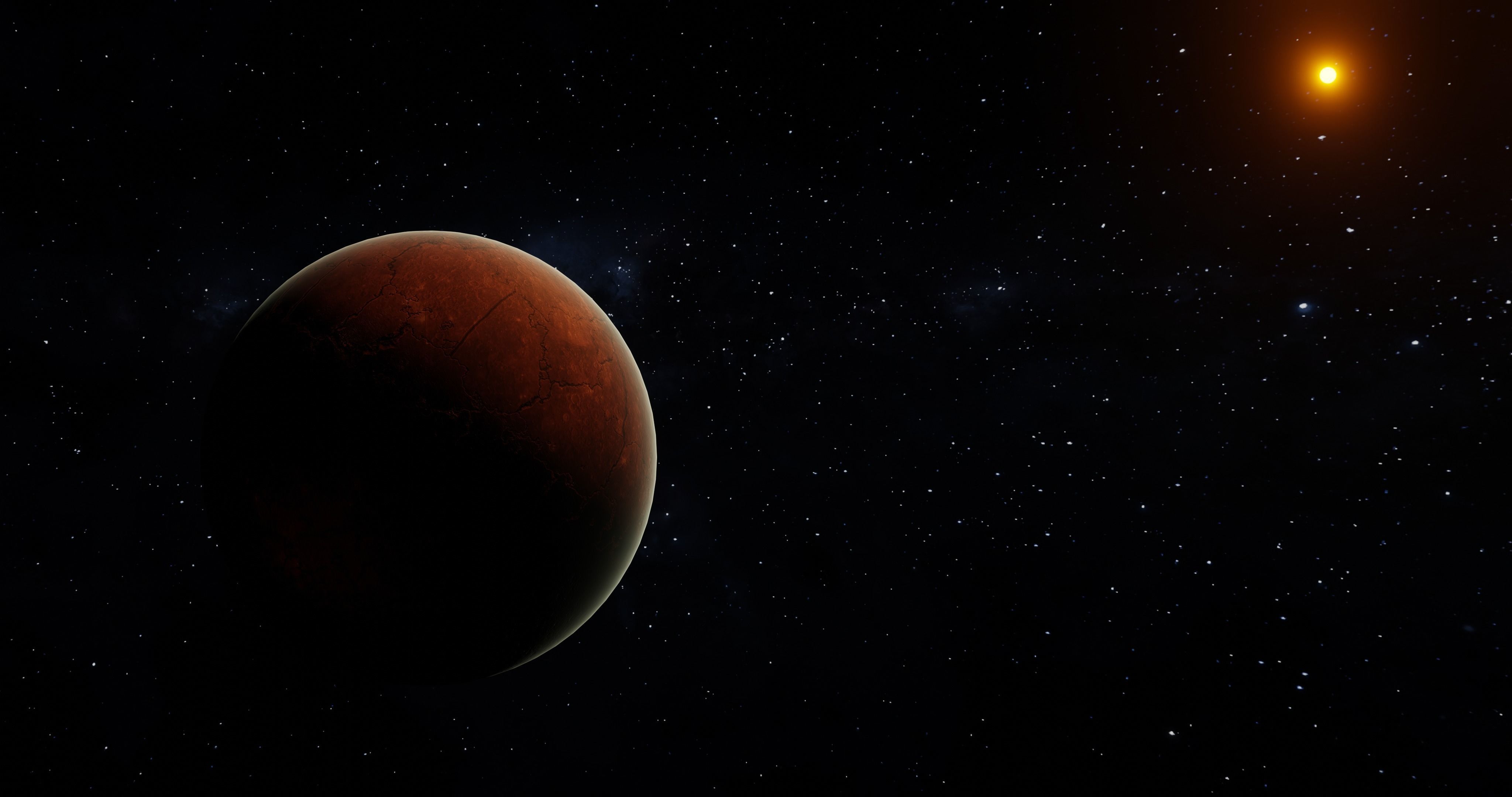Red Alien Planet orbiting a star - includes 8k mercury texture  3D model_1