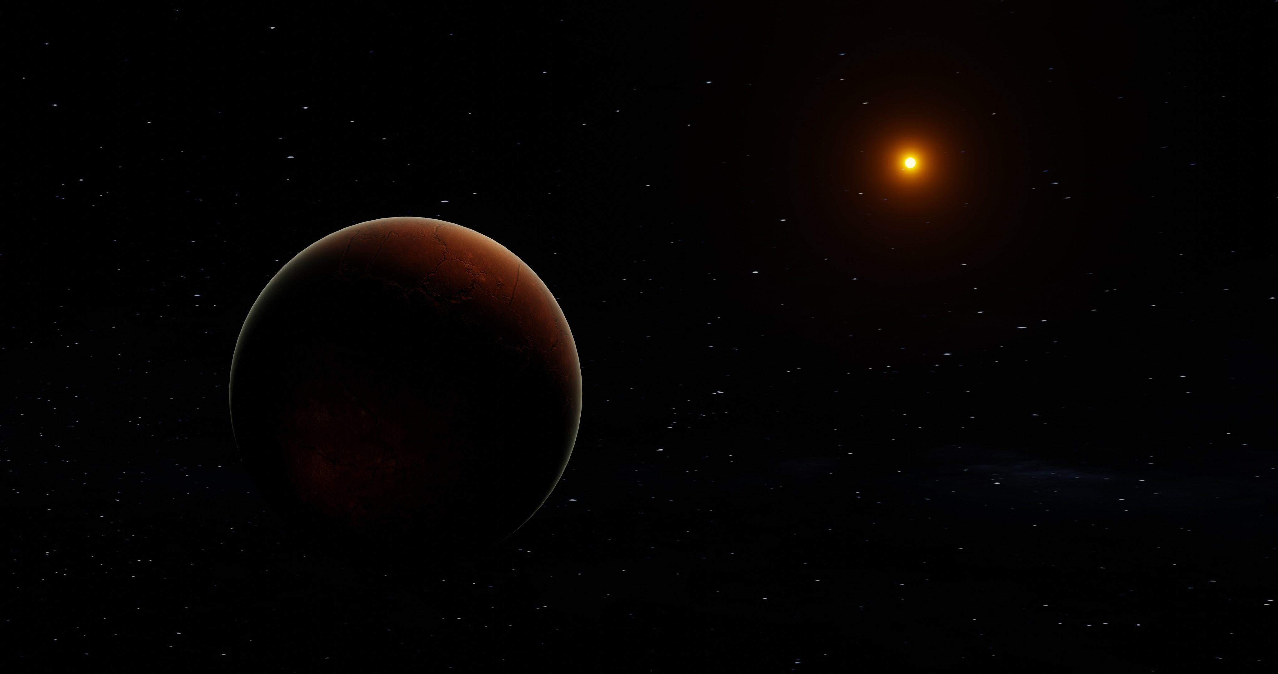 Red Alien Planet orbiting a star - includes 8k mercury texture  3D model_8