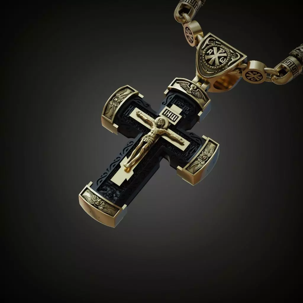 Cross with wood and chain 3D print model