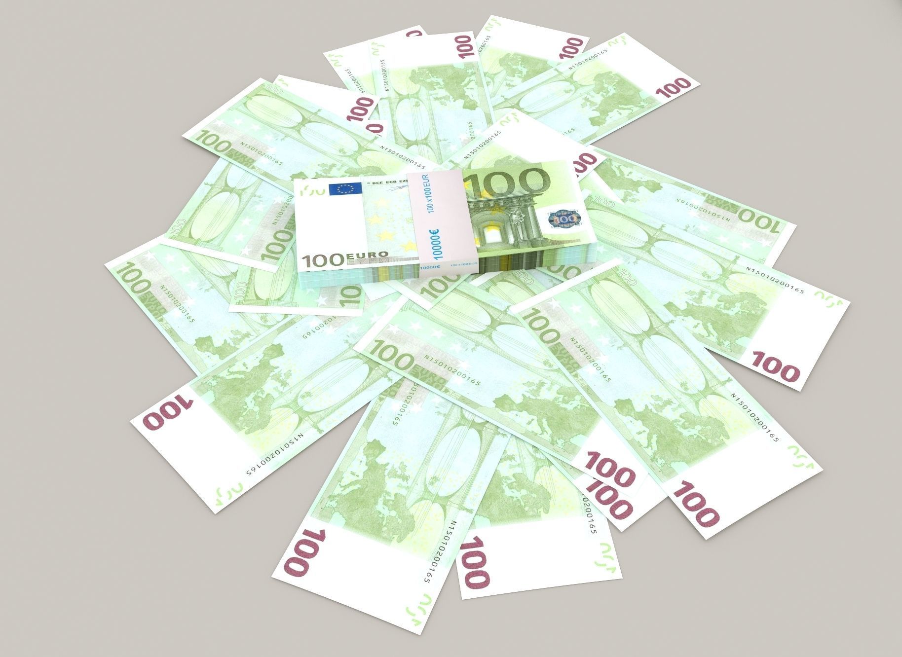 100 euro banknote packs 3D model_1