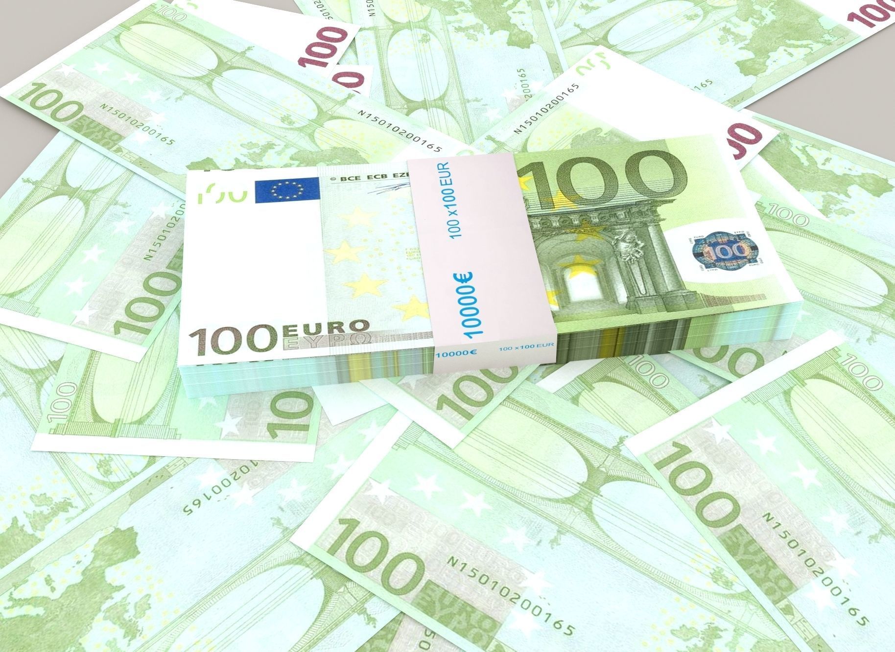 100 euro banknote packs 3D model_3