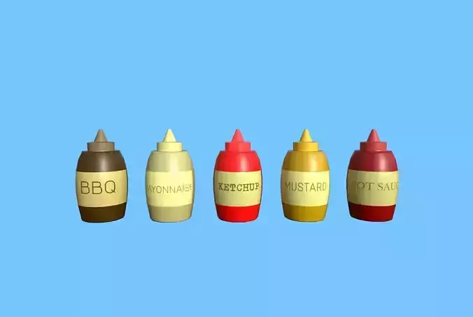 Sauce group of bottles Low-poly 3D model
