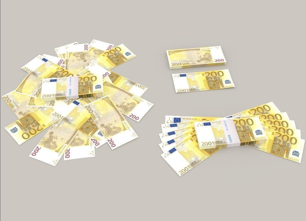 200 euro banknote packs 3D model_1