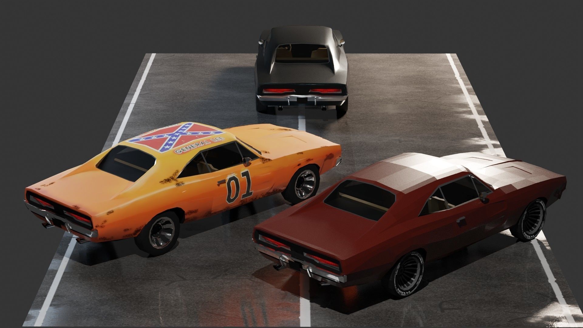 Dodge Charger 1969 Low-poly 3D model_15