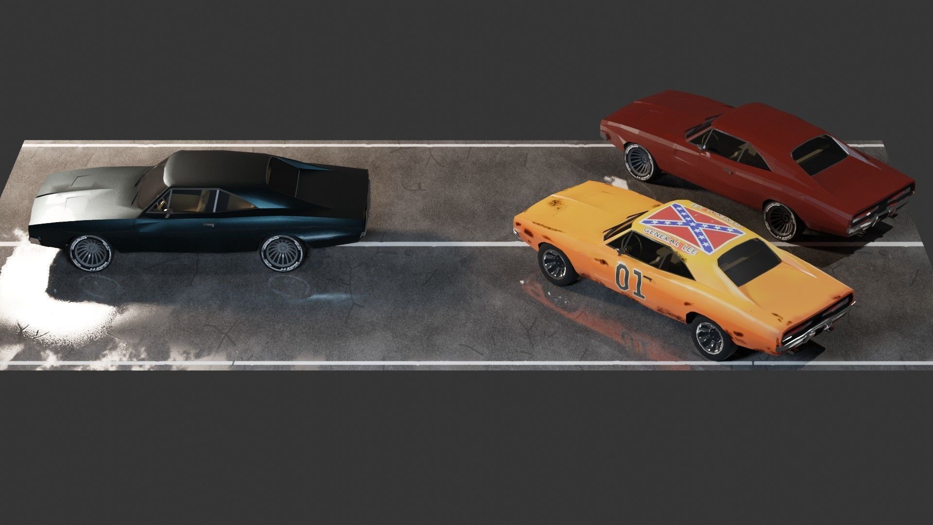 Dodge Charger 1969 Low-poly 3D model_16