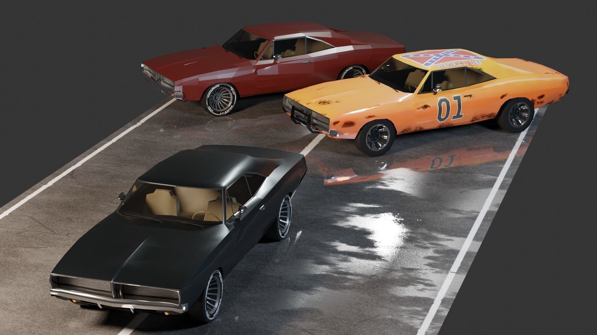 Dodge Charger 1969 Low-poly 3D model_1