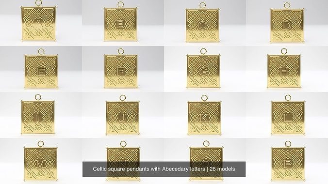 Celtic square pendants with Abecedary letters 3D Model Collection