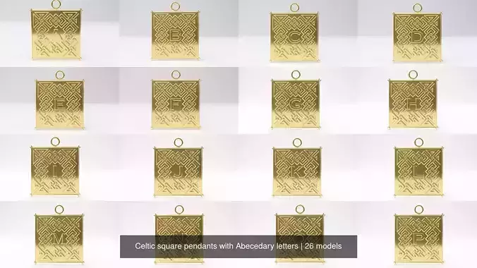 Celtic square pendants with Abecedary letters 3D Model Collection