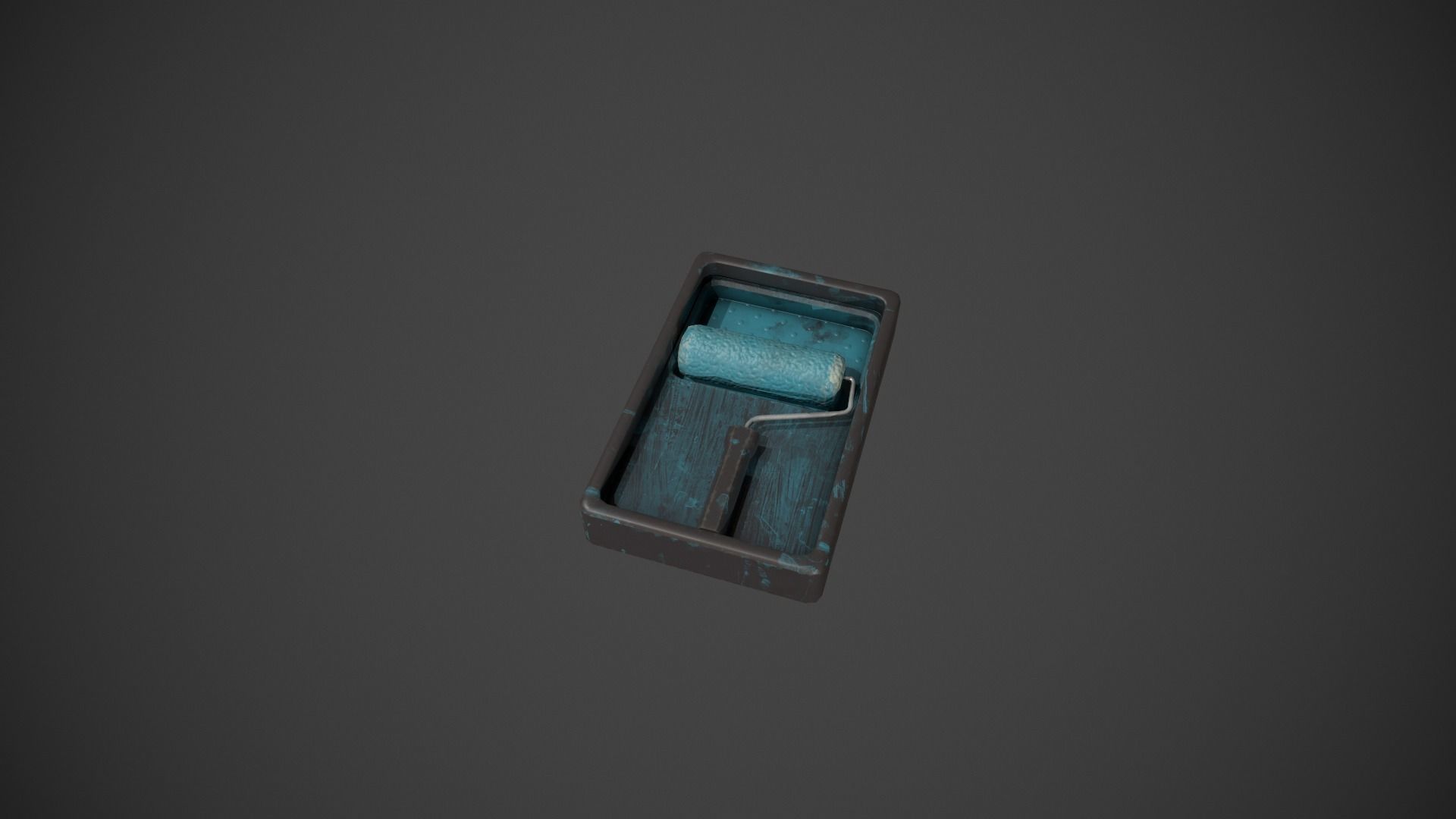 Paint Roller and Tray - Blue Paint Low-poly 3D model_7