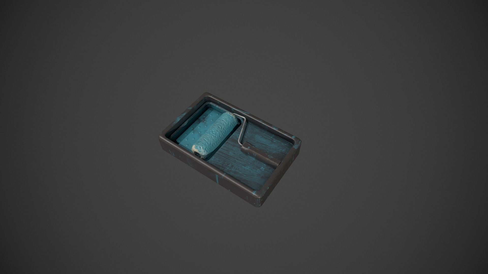 Paint Roller and Tray - Blue Paint Low-poly 3D model_9