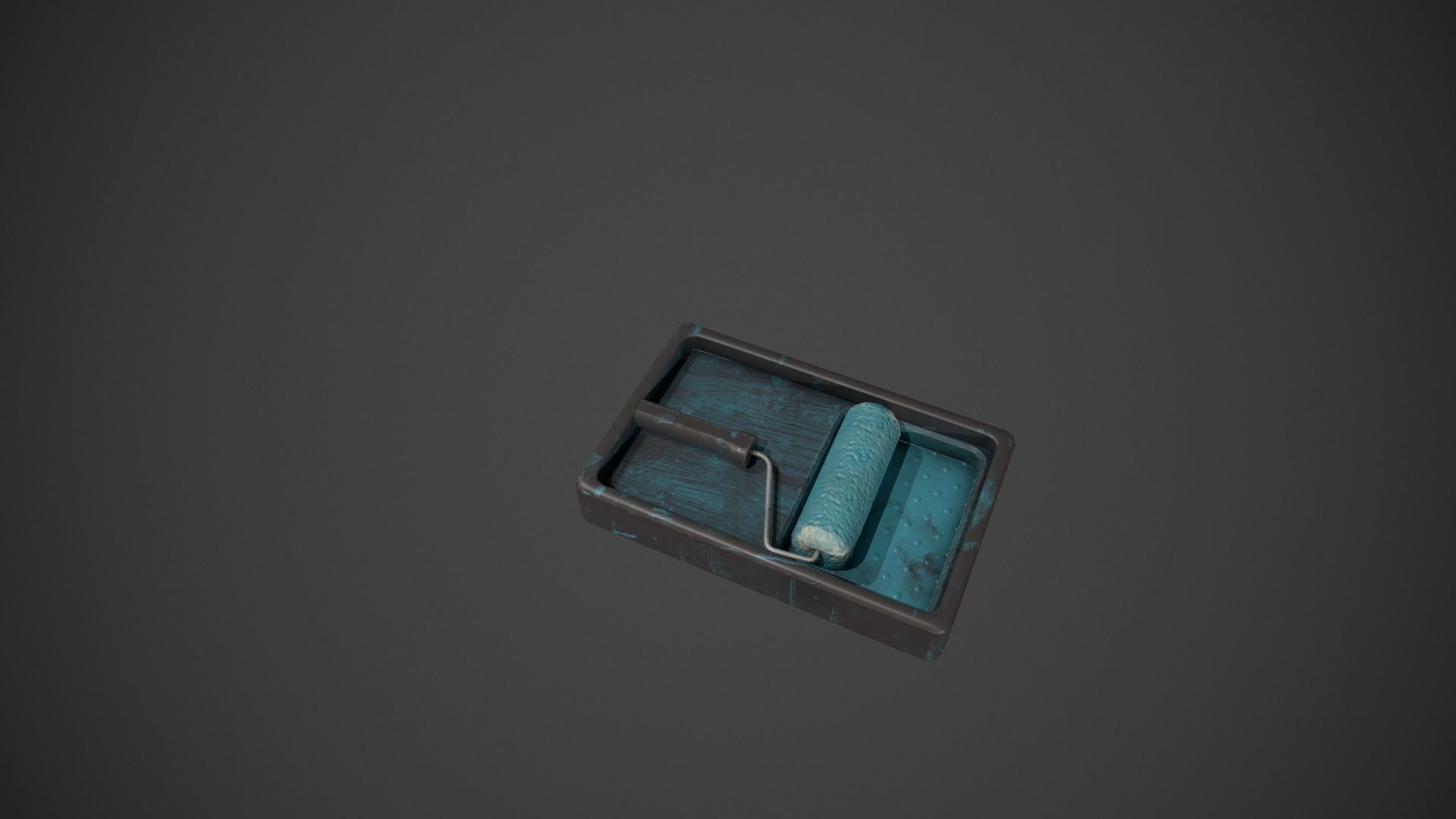 Paint Roller and Tray - Blue Paint Low-poly 3D model_5