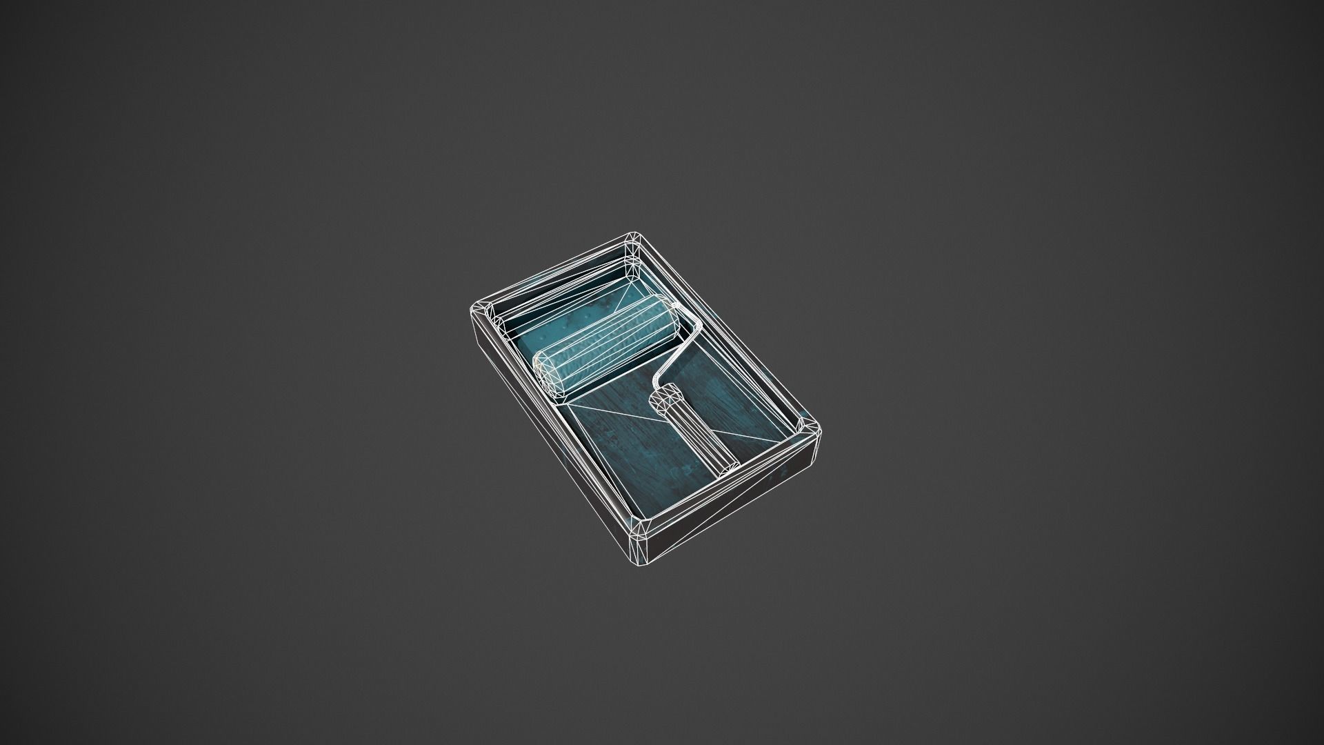 Paint Roller and Tray - Blue Paint Low-poly 3D model_18