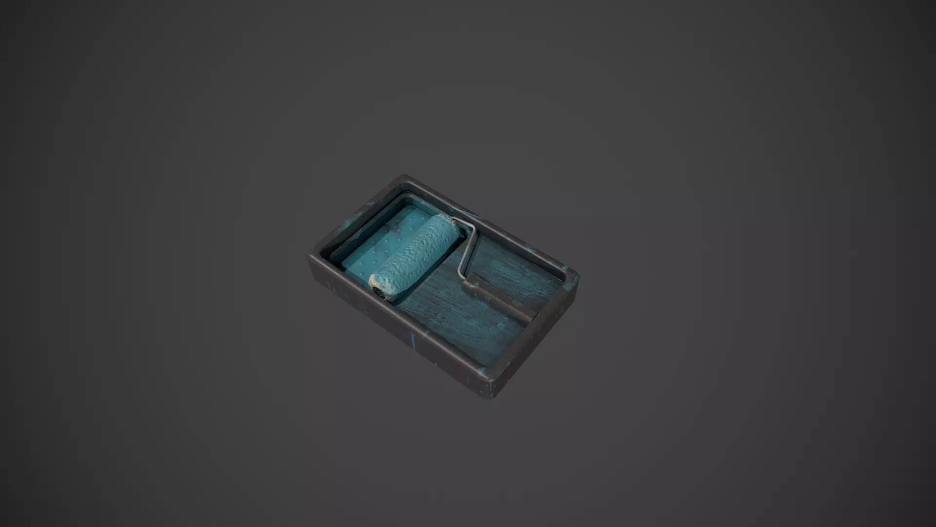 Paint Roller and Tray - Blue Paint Low-poly 3D model_0