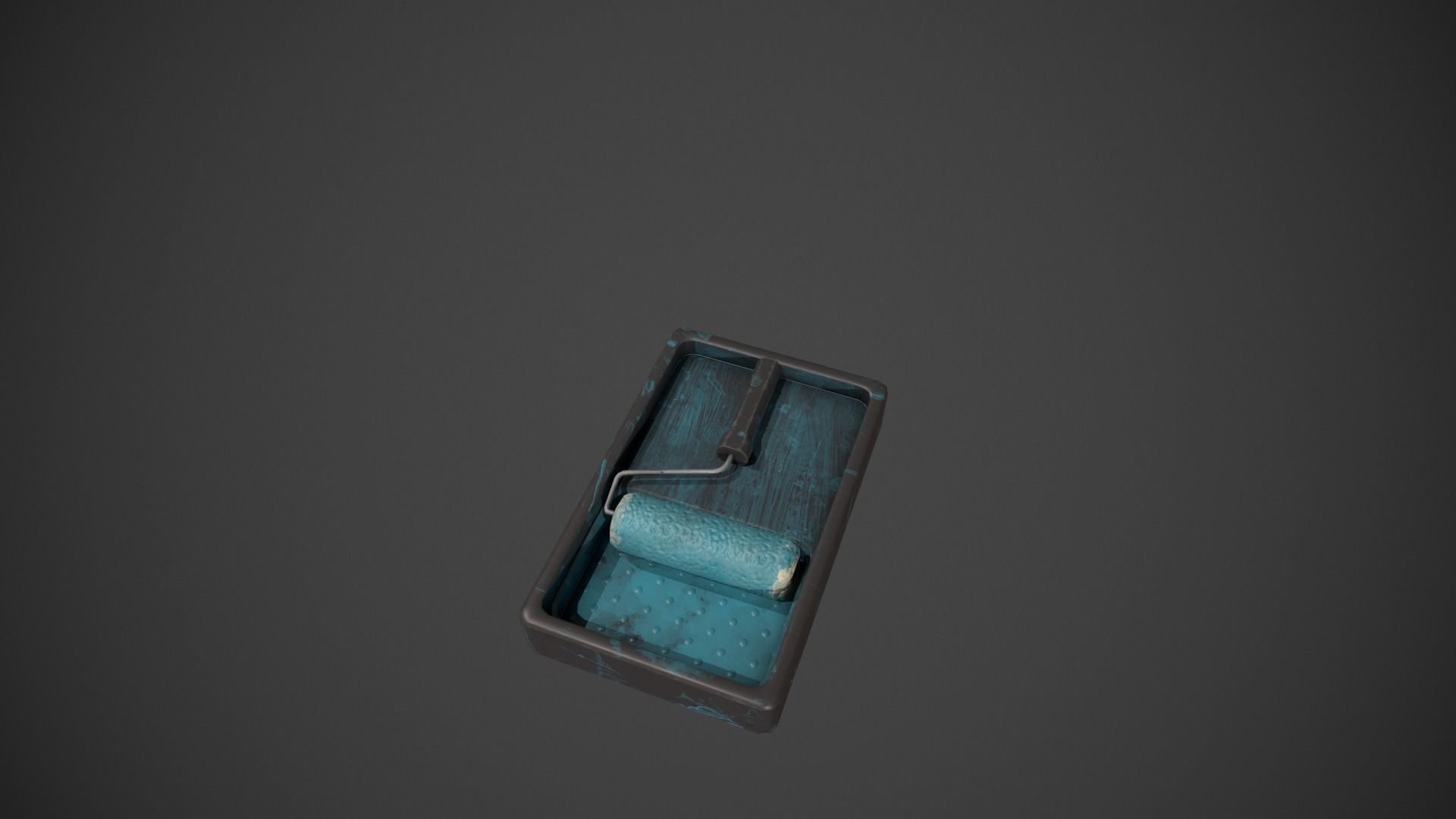 Paint Roller and Tray - Blue Paint Low-poly 3D model_3