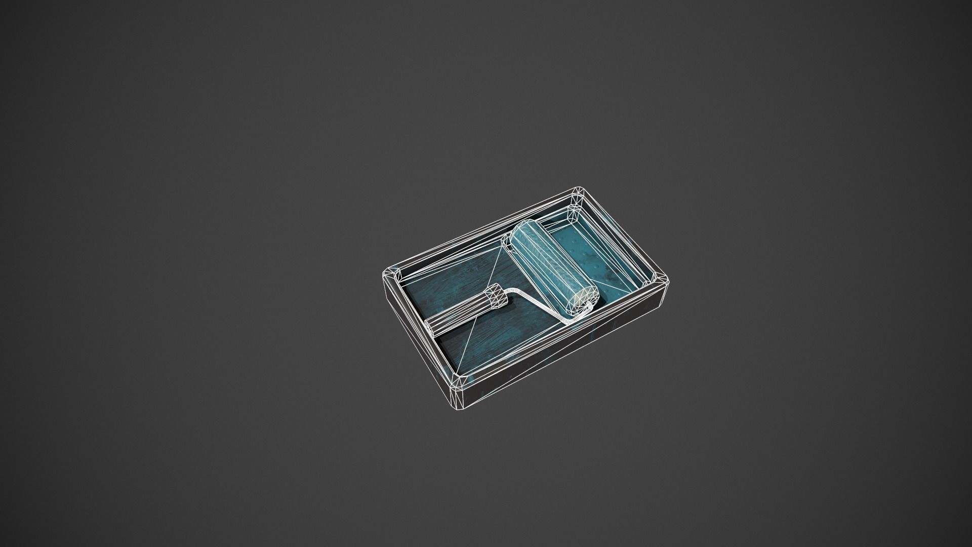Paint Roller and Tray - Blue Paint Low-poly 3D model_16