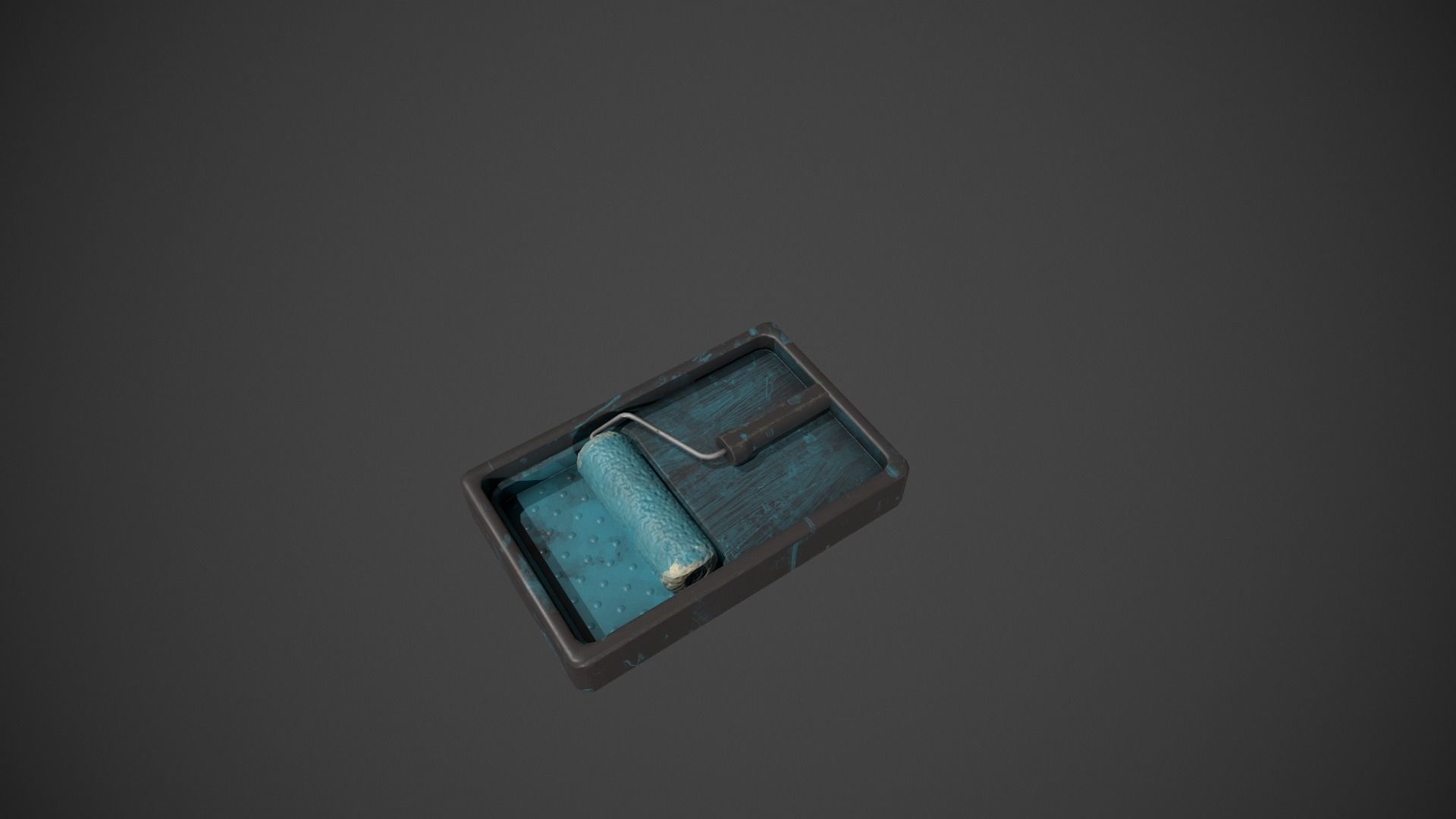 Paint Roller and Tray - Blue Paint Low-poly 3D model_2