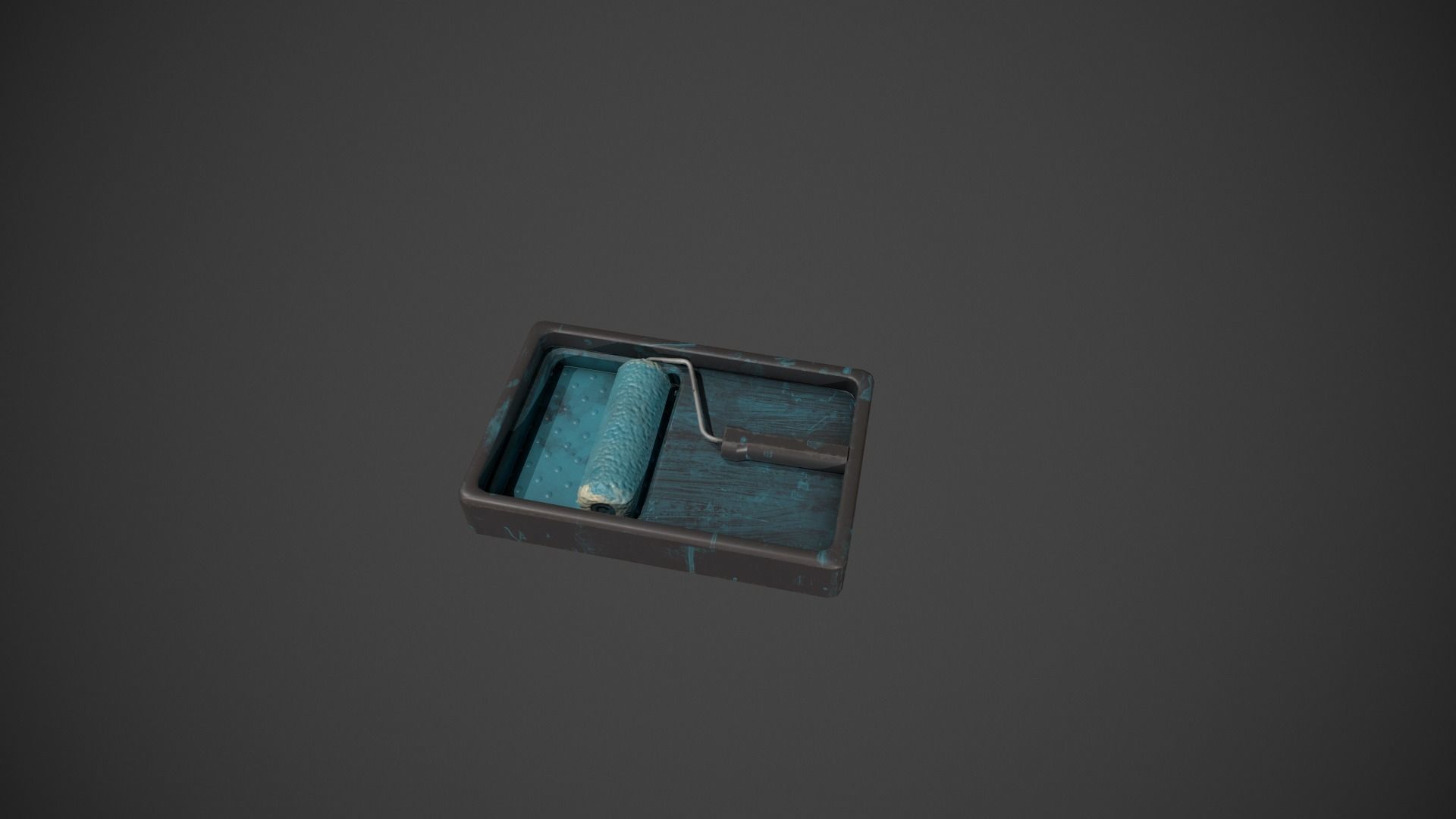 Paint Roller and Tray - Blue Paint Low-poly 3D model_1