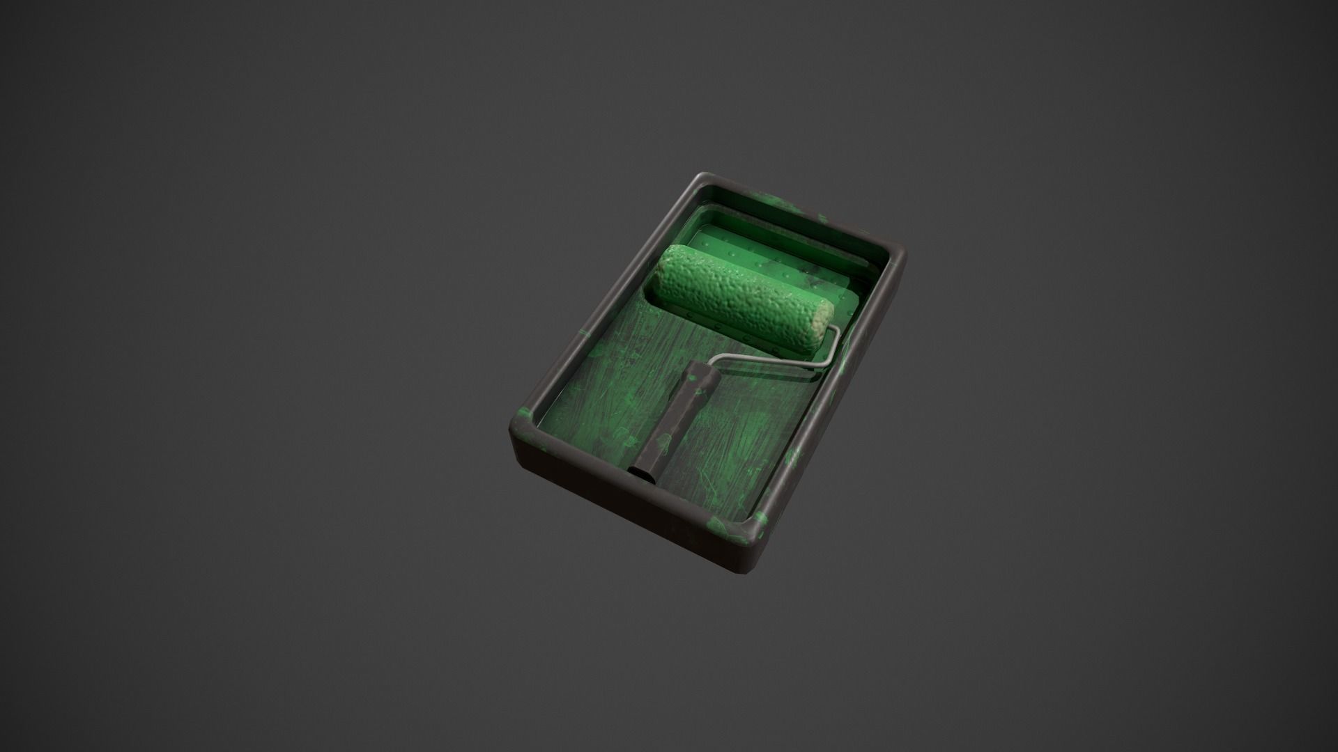 Paint Roller and Tray - Green Paint Low-poly 3D model_9