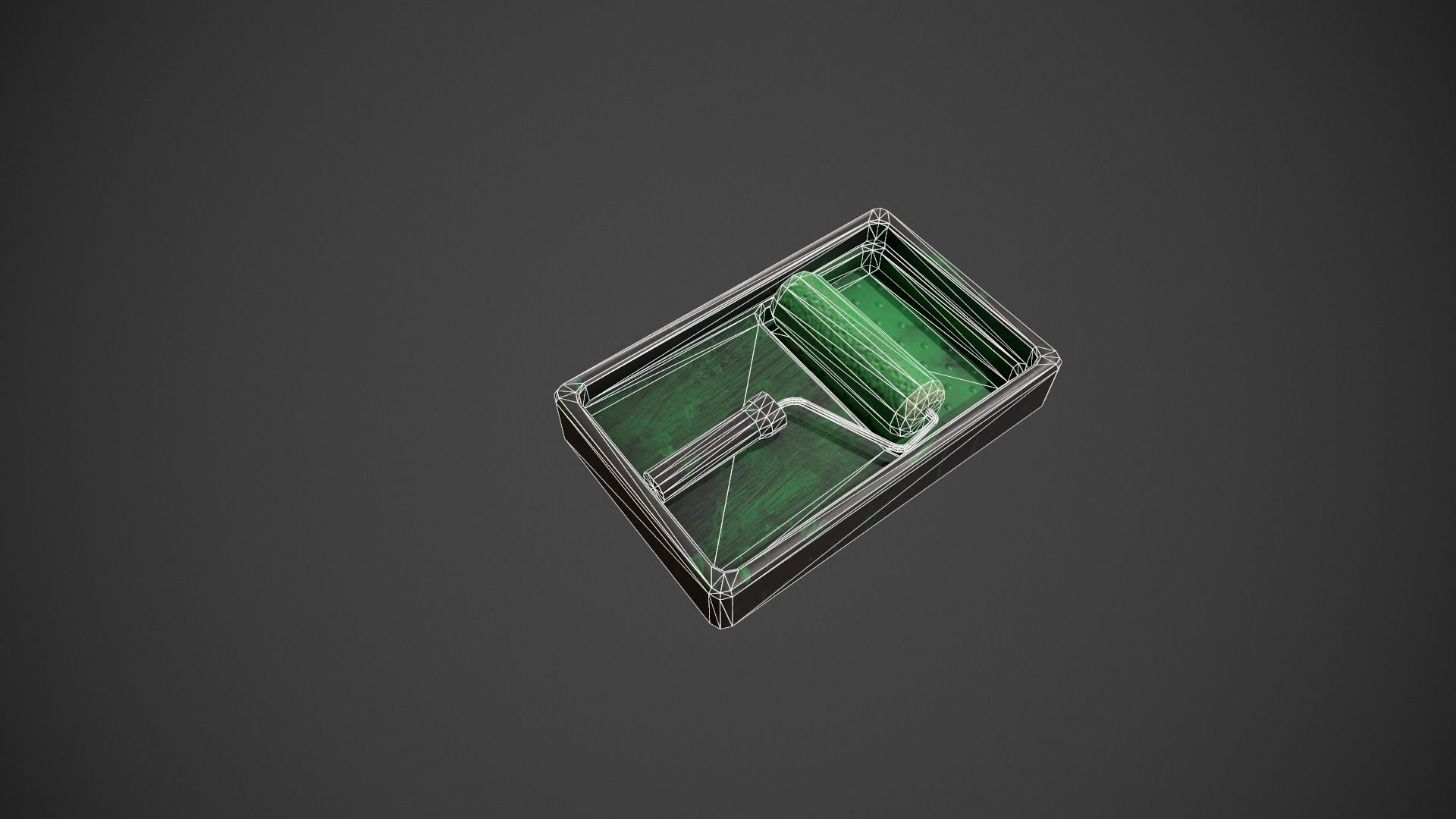 Paint Roller and Tray - Green Paint Low-poly 3D model_19