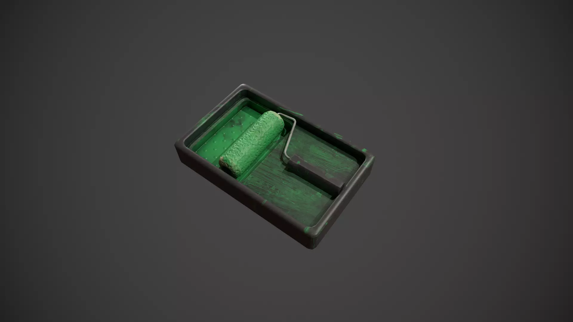 Paint Roller and Tray - Green Paint Low-poly 3D model_0
