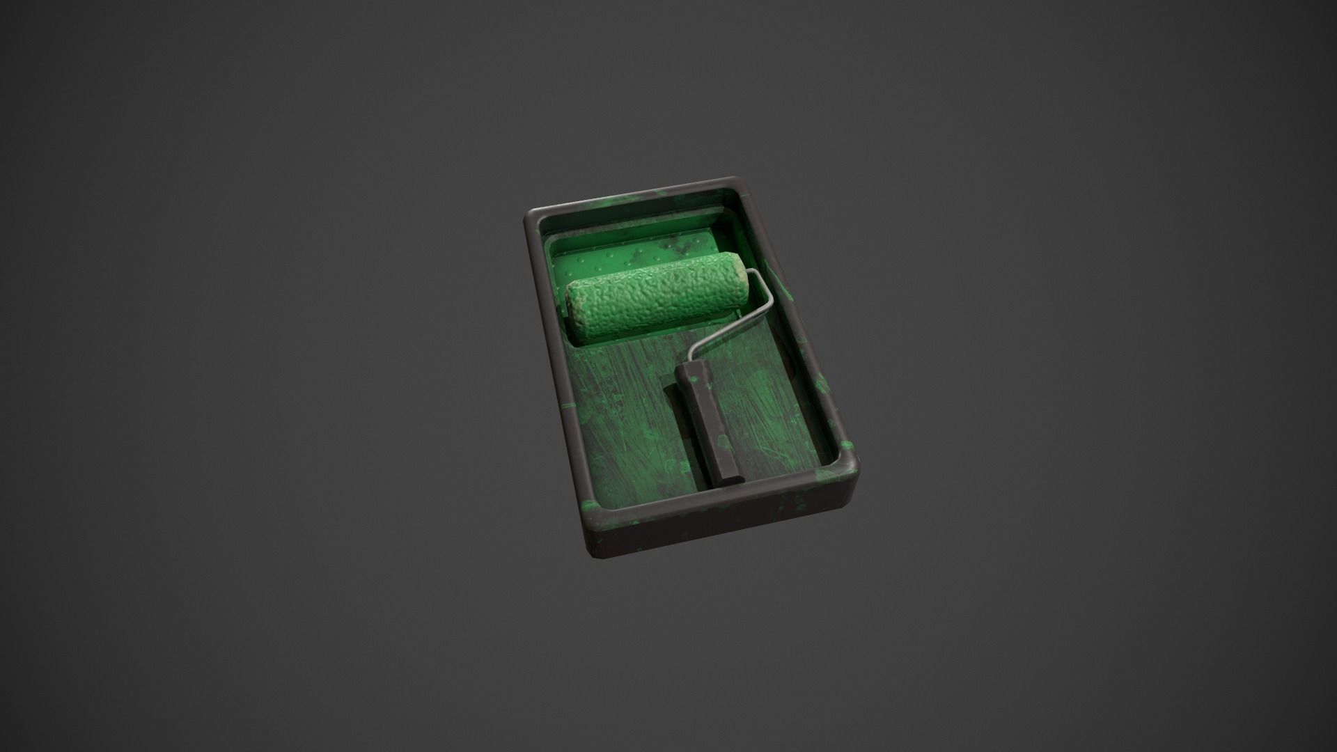 Paint Roller and Tray - Green Paint Low-poly 3D model_10