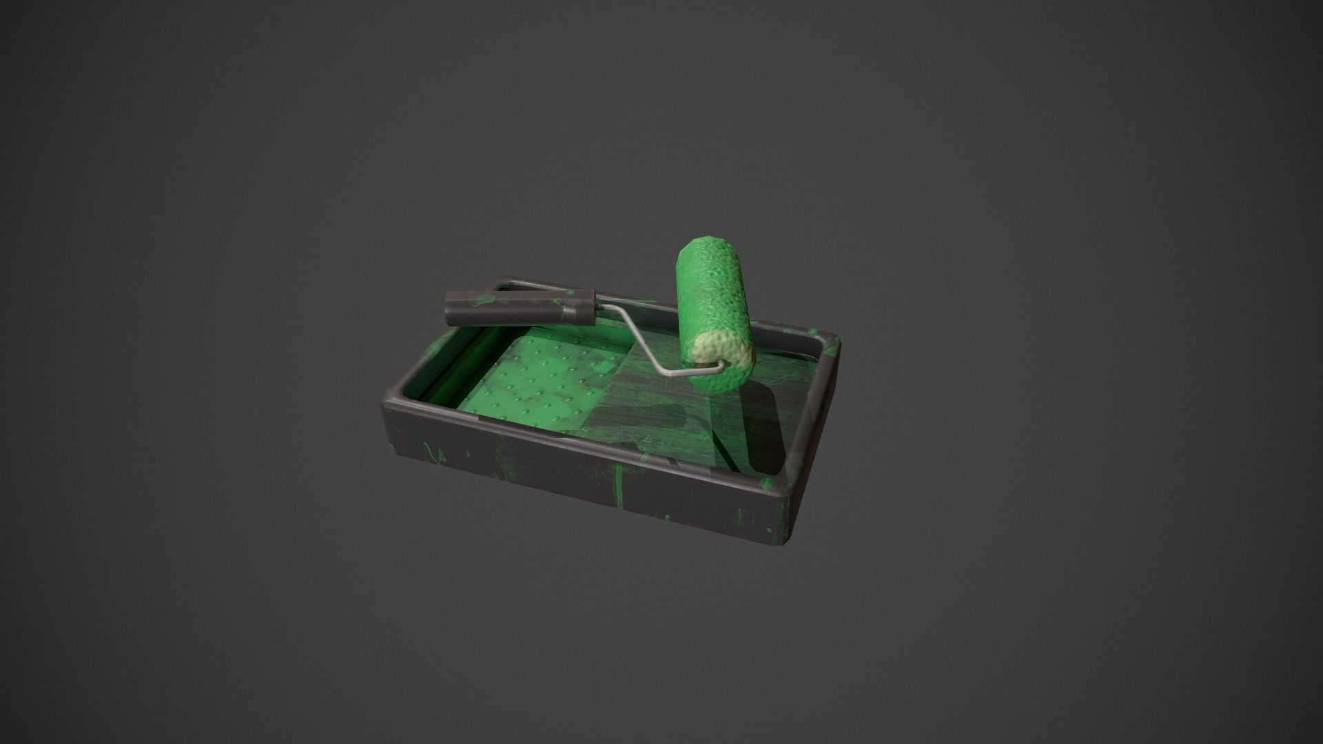 Paint Roller and Tray - Green Paint Low-poly 3D model_25