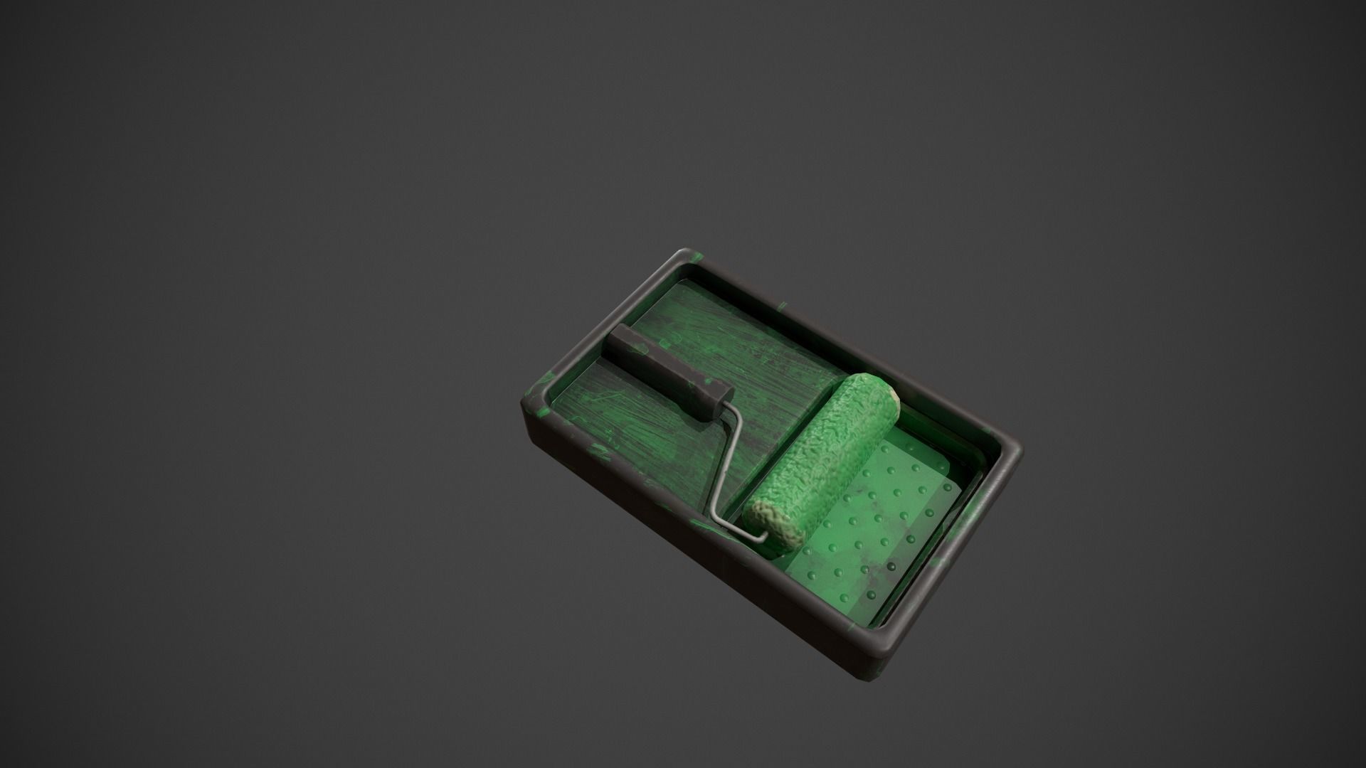 Paint Roller and Tray - Green Paint Low-poly 3D model_6