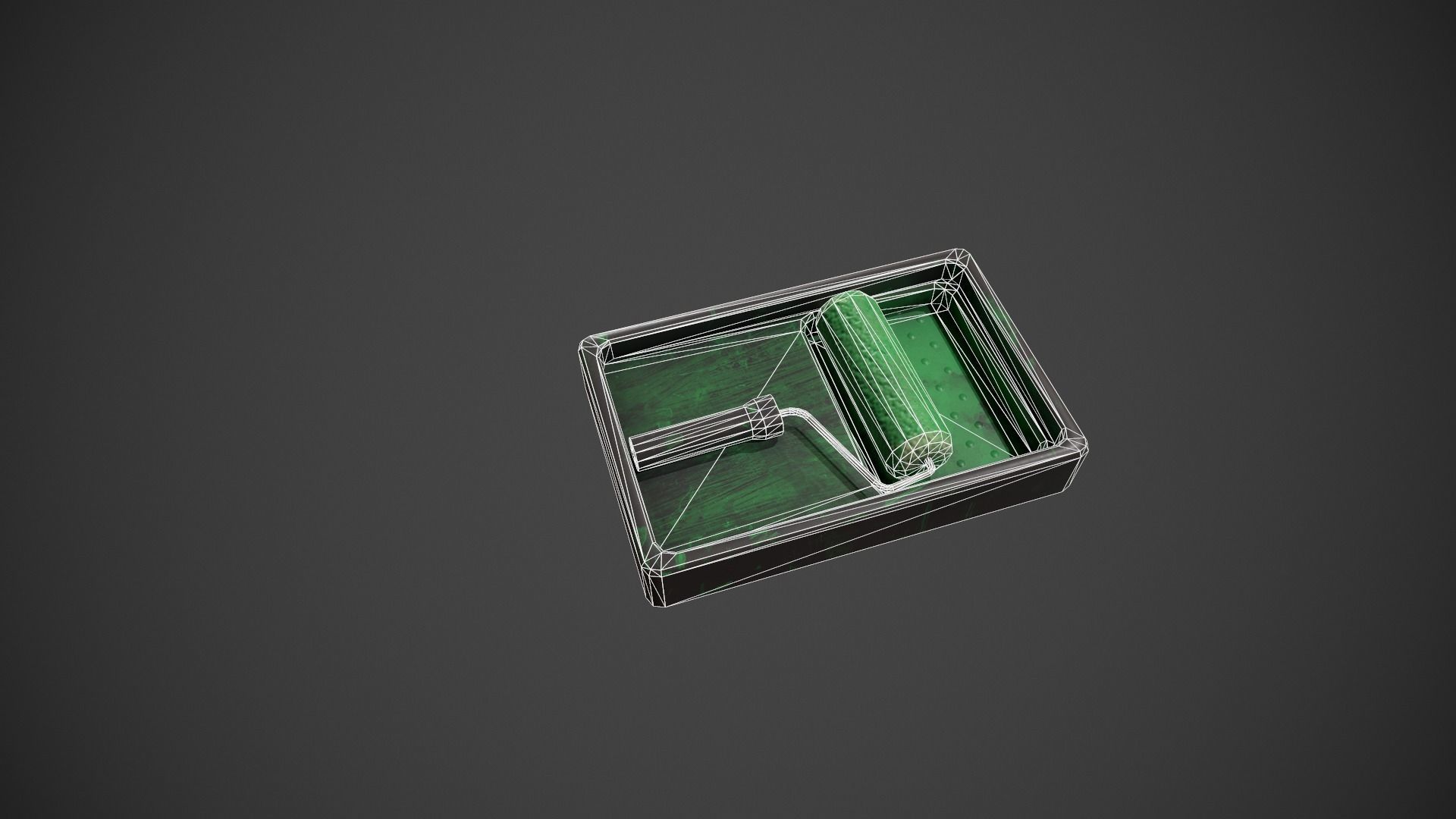 Paint Roller and Tray - Green Paint Low-poly 3D model_18