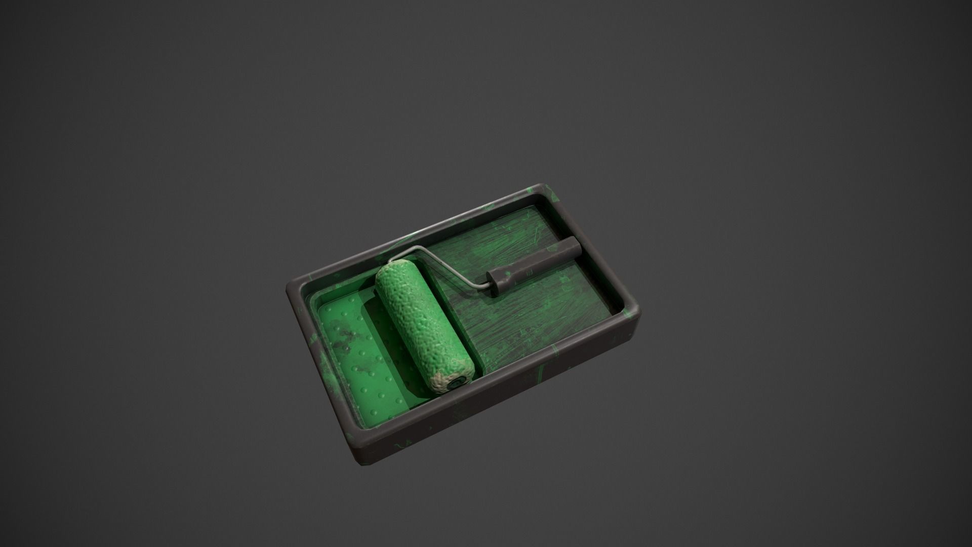 Paint Roller and Tray - Green Paint Low-poly 3D model_3