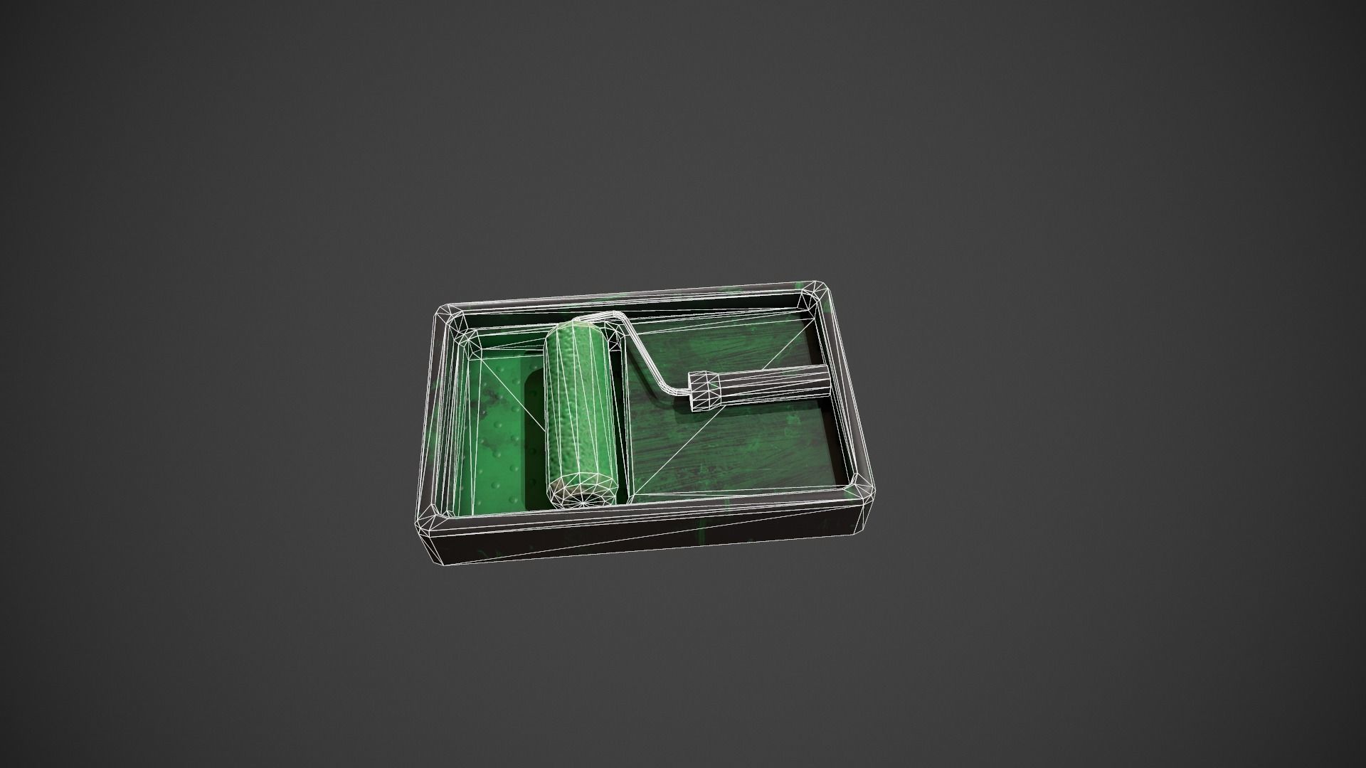 Paint Roller and Tray - Green Paint Low-poly 3D model_13