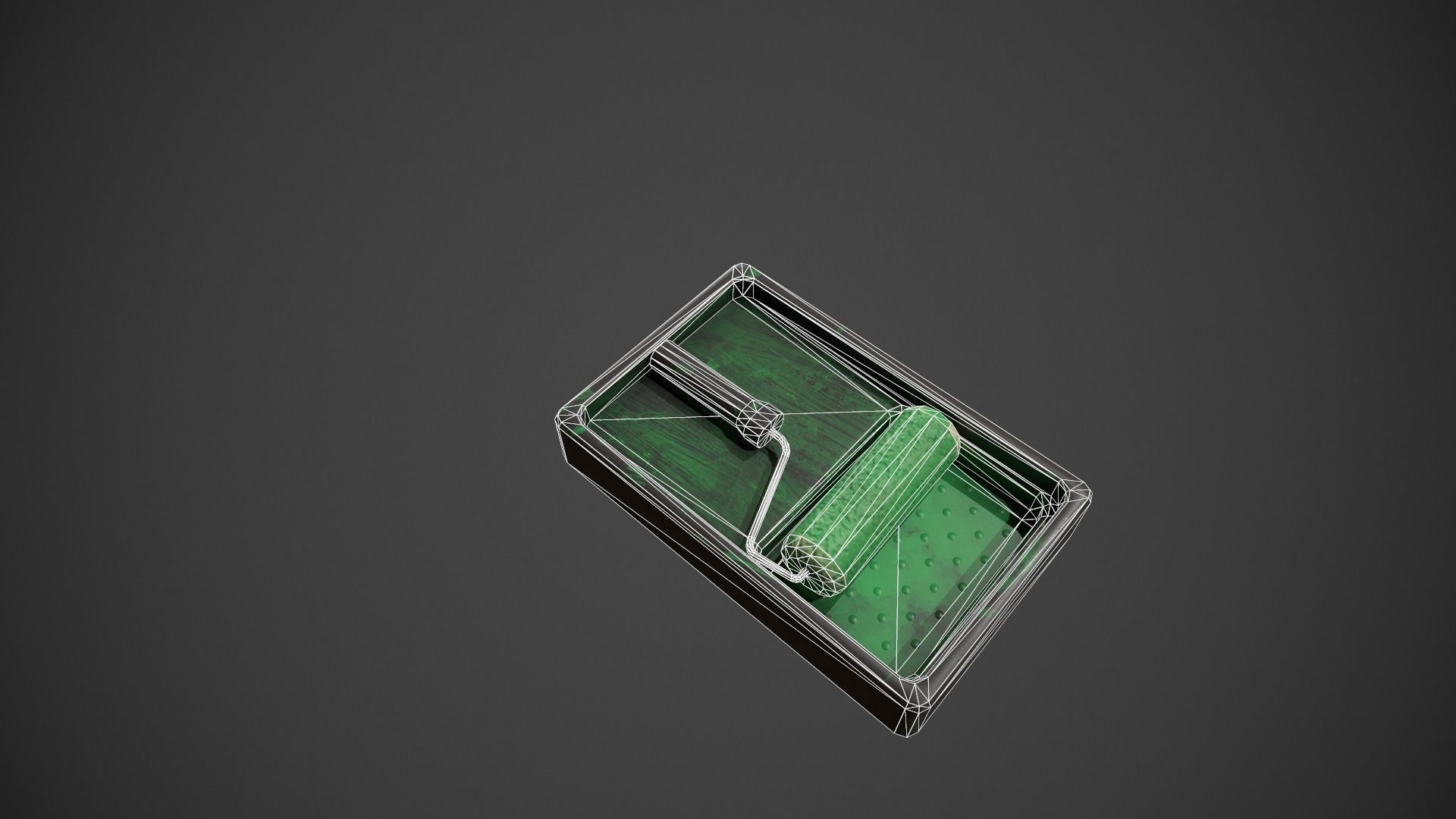 Paint Roller and Tray - Green Paint Low-poly 3D model_17