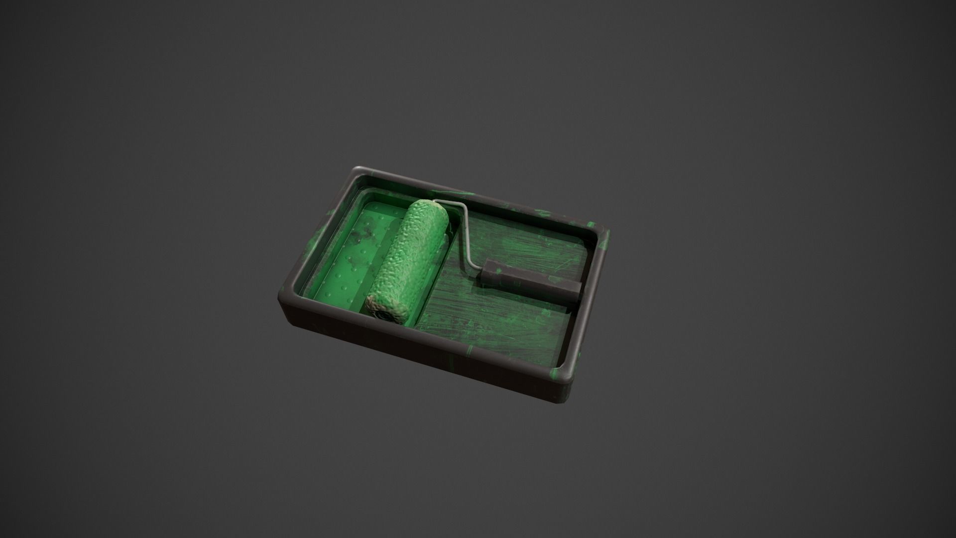 Paint Roller and Tray - Green Paint Low-poly 3D model_1