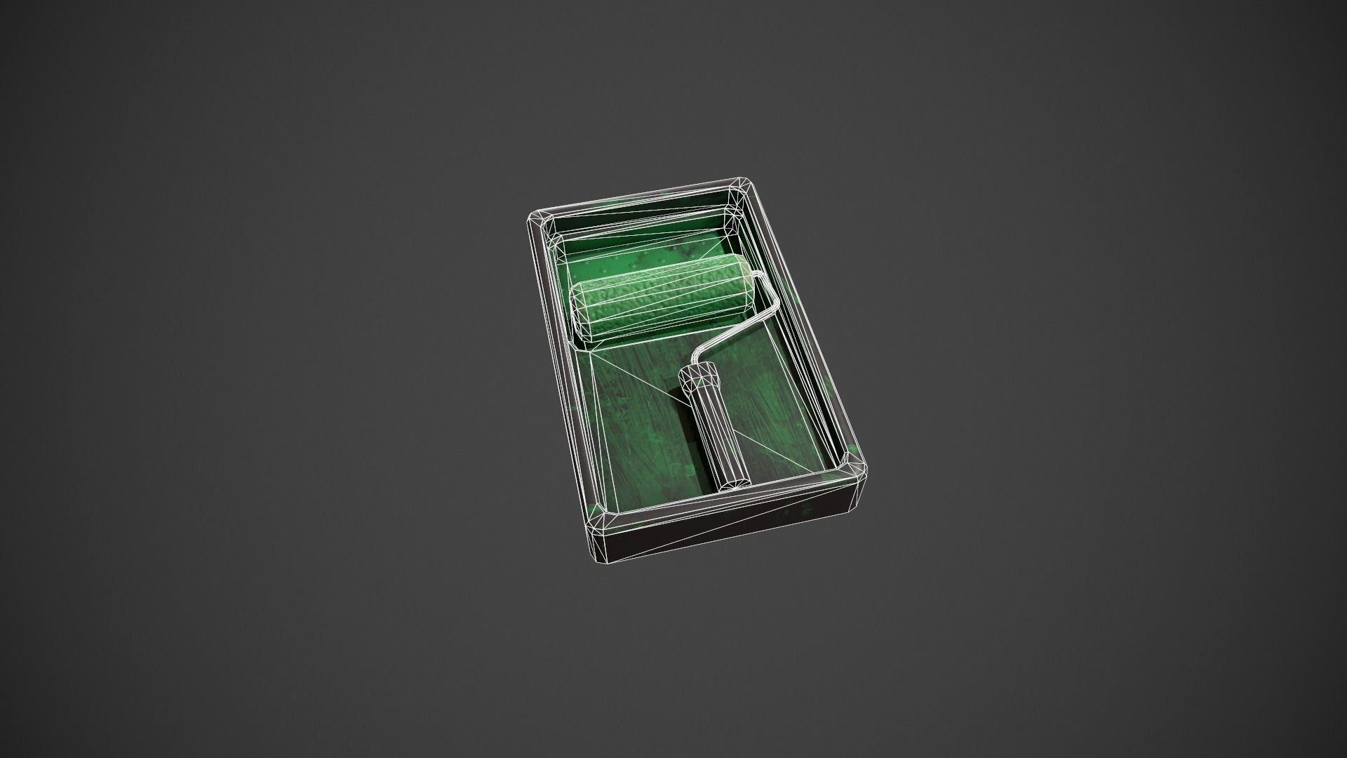 Paint Roller and Tray - Green Paint Low-poly 3D model_21