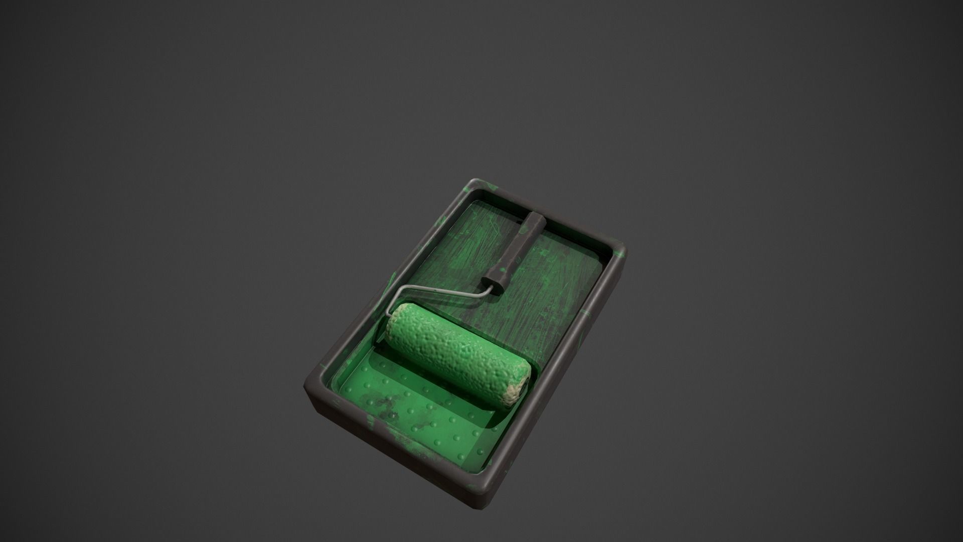 Paint Roller and Tray - Green Paint Low-poly 3D model_4