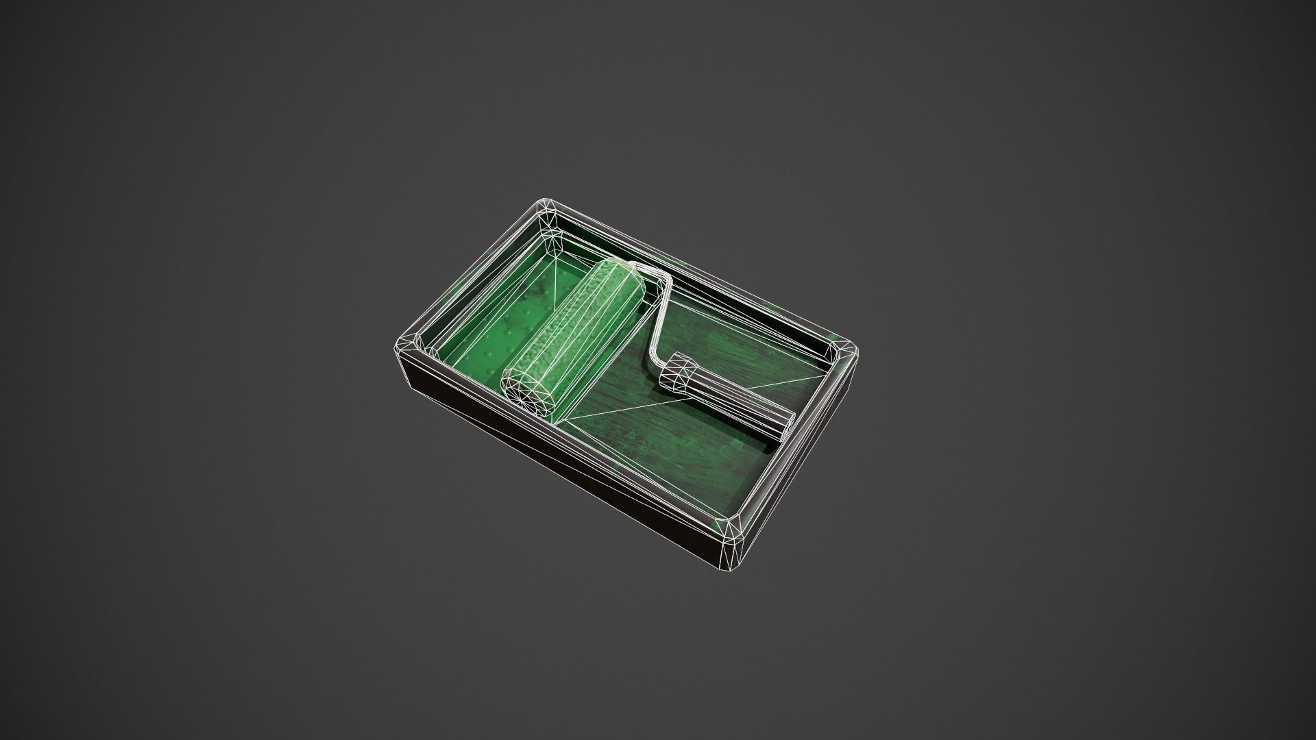 Paint Roller and Tray - Green Paint Low-poly 3D model_23
